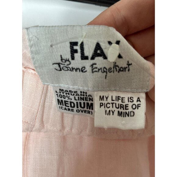 FLAX Wide Leg Elastic Waist Pull On Pant 100% Linen Lightweight Pink Pockets Med - Picture 7 of 9